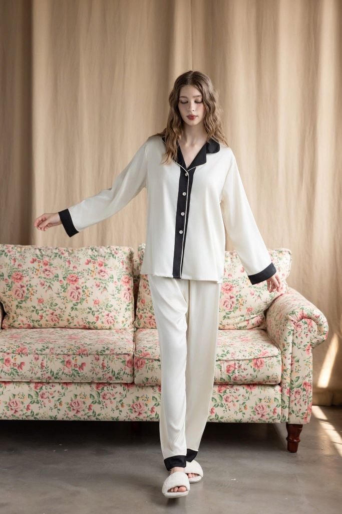 Bộ Pyjama Lụa Dài Basic Màu Trơn Shury Store Home Wear Size TD84 M L XL Mặc Nhà Mềm Mát Nhẹ Nhàng