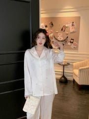 Pyjama lụa dài tay phối ren nhiều họa tiết Shury Store Home Wear TD85 Size M L XL mặc siêu mát mềm