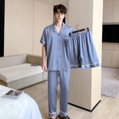 Đồ ngủ pyjama nam nữ Shury Store Home Wear CND19 size 45-95kg màu xanh tay ngắn quần dài bộ đôi couple chất lụa băng mềm