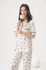 Bộ đồ ngủ lụa ngắn tay in nơ TN25 Shury Store Home Wear Pijama nữ dễ thương mát lạnh size M L XL