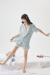 Bộ Pyjama lụa ngắn tay hình gấu dễ thương Shury Store Home Wear NT39 đồ ngủ nữ form rộng thoáng mát