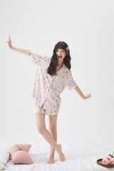 Bộ Pyjama lụa ngắn tay hình gấu dễ thương Shury Store Home Wear NT39 đồ ngủ nữ form rộng thoáng mát