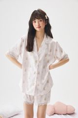NT1 SHURY STORE HOME WEAR - Bộ pyjama lụa tay ngắn quần ngắn hoạt tiết dễ thương size M L XL mặc nhà