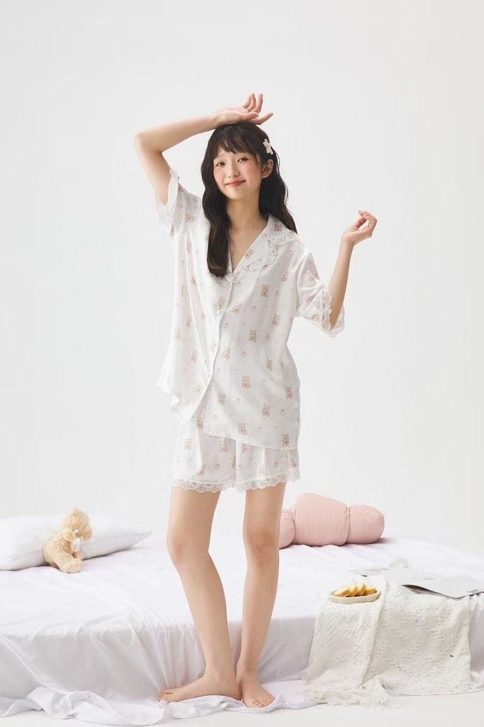 NT1 SHURY STORE HOME WEAR - Bộ pyjama lụa tay ngắn quần ngắn hoạt tiết dễ thương size M L XL mặc nhà