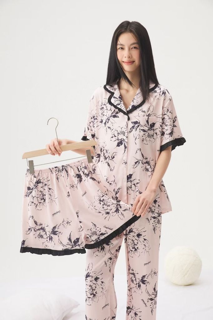 Bộ đồ ngủ TN22 hoa in thời trang Shury Store Home Wear Tặng kèm quần short cùng tone size M L XL