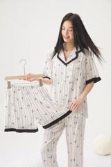 Bộ pijama lụa ngắn tay kèm quần short TN40 Shury Store Home Wear Pyjama nữ hoạ tiết nơ dễ thương