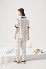 Bộ pijama lụa ngắn tay kèm quần short TN40 Shury Store Home Wear Pyjama nữ hoạ tiết nơ dễ thương