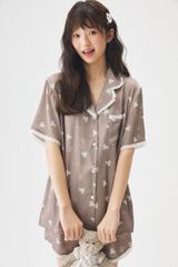 NT1 SHURY STORE HOME WEAR - Bộ pyjama lụa tay ngắn quần ngắn hoạt tiết dễ thương size M L XL mặc nhà