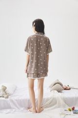 Bộ Pyjama lụa ngắn tay hình gấu dễ thương Shury Store Home Wear NT39 đồ ngủ nữ form rộng thoáng mát