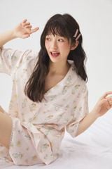 Pyjama Ngắn 2 Màu Kem Hồng Hình Chú Vịt Shury Store Home Wear Bộ Đồ Ngủ Lụa Mềm Mát NT12 Size M L XL
