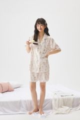 Pyjama Ngắn 2 Màu Kem Hồng Hình Chú Vịt Shury Store Home Wear Bộ Đồ Ngủ Lụa Mềm Mát NT12 Size M L XL