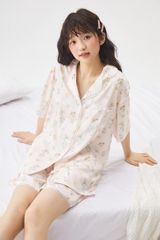Pyjama Ngắn 2 Màu Kem Hồng Hình Chú Vịt Shury Store Home Wear Bộ Đồ Ngủ Lụa Mềm Mát NT12 Size M L XL