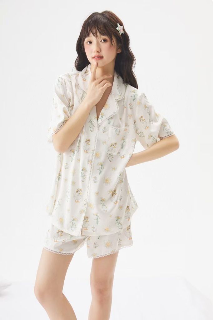 NT1 SHURY STORE HOME WEAR - Bộ pyjama lụa tay ngắn quần ngắn hoạt tiết dễ thương size M L XL mặc nhà