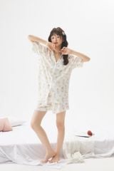 Pyjama Ngắn 2 Màu Kem Hồng Hình Chú Vịt Shury Store Home Wear Bộ Đồ Ngủ Lụa Mềm Mát NT12 Size M L XL