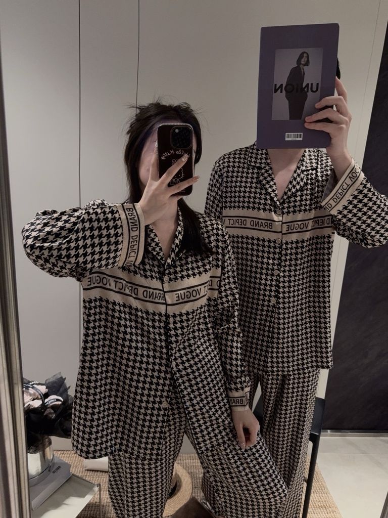 Bộ Pyjama Lụa Caro Houndstooth DD06 Shury Store Home Wear Đồ Ngủ Cặp Đôi Cao Cấp,Mềm Mịn, Thoáng Mát