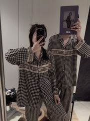 Bộ Pyjama Lụa Caro Houndstooth DD06 Shury Store Home Wear Đồ Ngủ Cặp Đôi Cao Cấp,Mềm Mịn, Thoáng Mát
