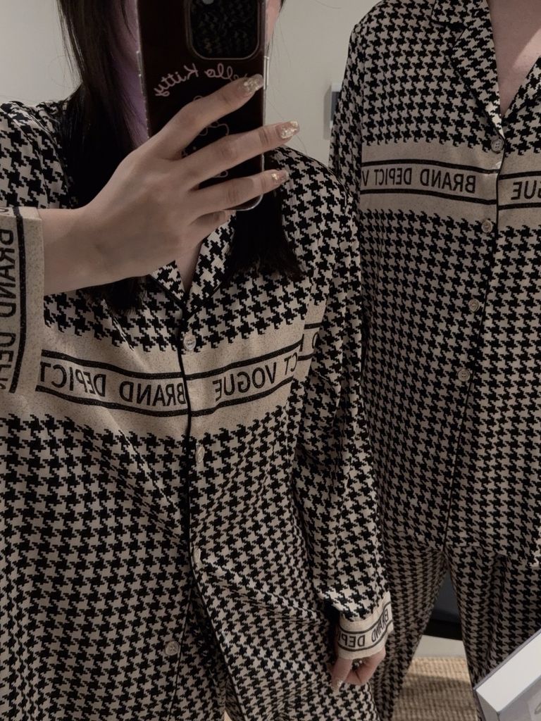 Bộ Pyjama Lụa Caro Houndstooth DD06 Shury Store Home Wear Đồ Ngủ Cặp Đôi Cao Cấp,Mềm Mịn, Thoáng Mát