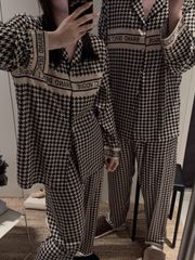 Bộ Pyjama Lụa Caro Houndstooth DD06 Shury Store Home Wear Đồ Ngủ Cặp Đôi Cao Cấp,Mềm Mịn, Thoáng Mát