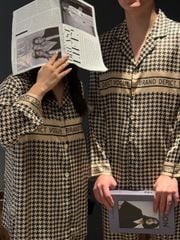 Bộ Pyjama Lụa Caro Houndstooth DD06 Shury Store Home Wear Đồ Ngủ Cặp Đôi Cao Cấp,Mềm Mịn, Thoáng Mát