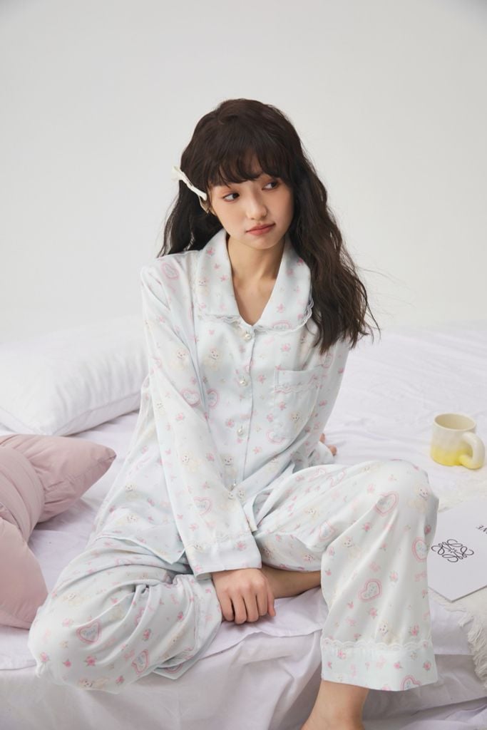 Bộ Pijama Dài Lụa Họa Tiết Dễ Thương Shury Store Home Wear TD44 Mềm Mịn, Thoáng Mát, Size M L XL