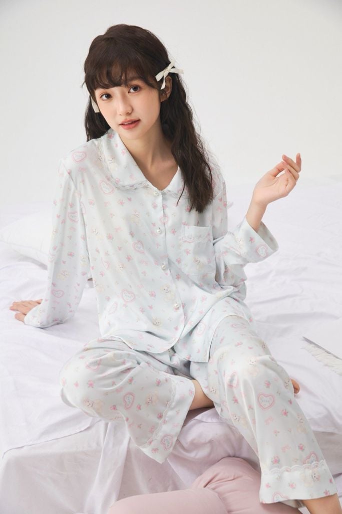Bộ Pijama Dài Lụa Họa Tiết Dễ Thương Shury Store Home Wear TD44 Mềm Mịn, Thoáng Mát, Size M L XL