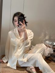 Bộ Pyjama Lụa Kem Hoa Văn TD02 Shury Store Home Wear Đính Cườm Sang Trọng, Mềm Mịn Size M L XL