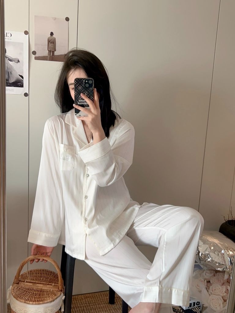 Bộ Pyjama Lụa TD73 Sọc Nhẹ Pastel Shury Store Home Wear Đồ Ngủ Nữ Mềm Mịn,Thoáng Mát,Size M L XL