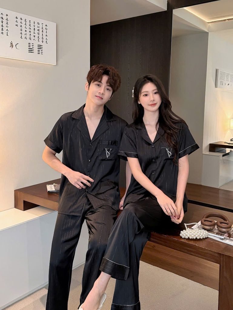 Bộ Đồ Đôi Lụa Ngắn Tay CND01 Shury Store Home Wear Pijama Couple Cao Cấp Mềm Mát Thoáng Mát