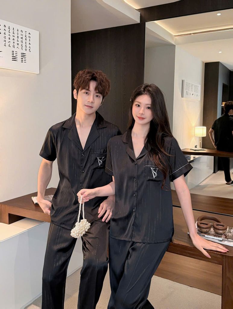 Bộ Đồ Đôi Lụa Ngắn Tay CND01 Shury Store Home Wear Pijama Couple Cao Cấp Mềm Mát Thoáng Mát