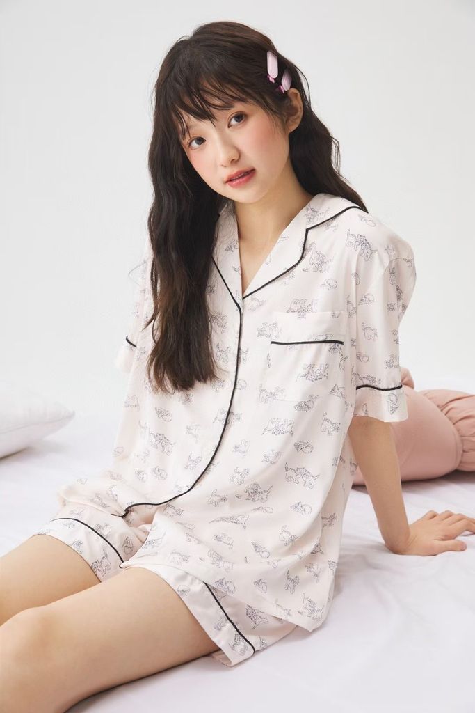 Pyjama nữ hoạ tiết mèo dễ thương NT24 Shury Store Home Wear Đồ ngủ mặc nhà lụa mềm mát size M L XL