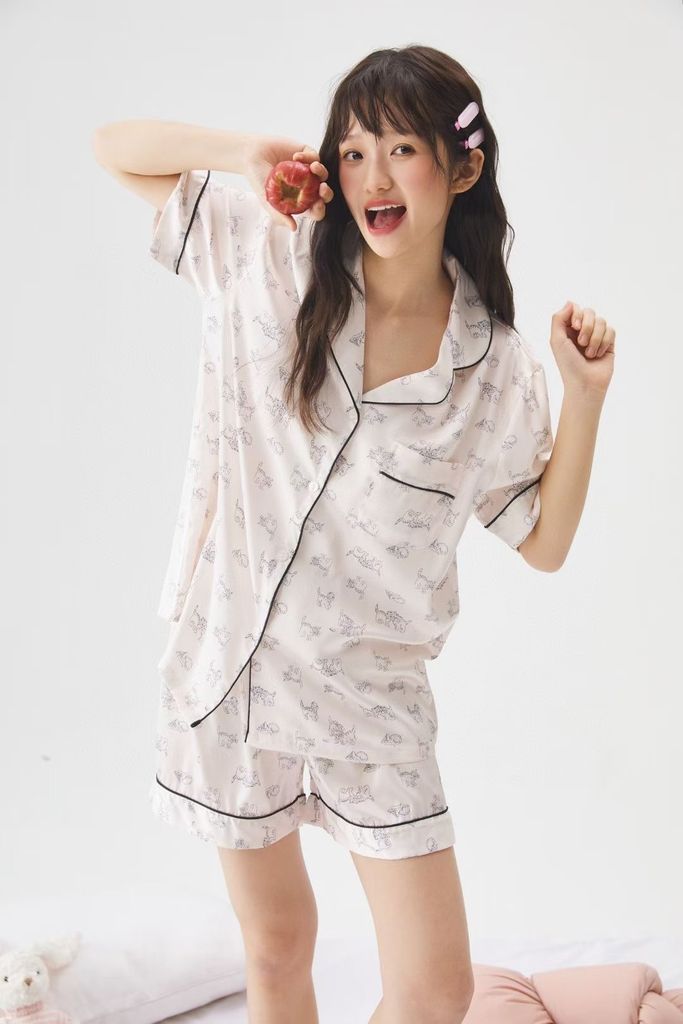 Pyjama nữ hoạ tiết mèo dễ thương NT24 Shury Store Home Wear Đồ ngủ mặc nhà lụa mềm mát size M L XL
