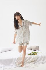 Bộ đồ ngủ lụa in hình đám mây Pyjama NT37 Shury Store Home Wear chất mịn mát size M L XL
