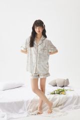 Bộ đồ ngủ lụa in hình đám mây Pyjama NT37 Shury Store Home Wear chất mịn mát size M L XL
