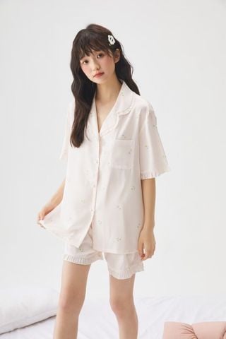 Pyjama 2 Màu Kem Hồng Hình Bông Hoa Shury Store Home Wear Bộ Đồ Ngủ Nữ Ngắn Mát Mịn NT36 Size M L XL