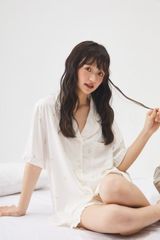 Pyjama 2 Màu Kem Hồng Hình Bông Hoa Shury Store Home Wear Bộ Đồ Ngủ Nữ Ngắn Mát Mịn NT36 Size M L XL