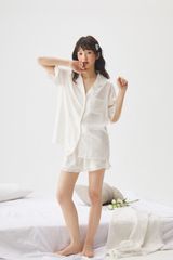 Pyjama 2 Màu Kem Hồng Hình Bông Hoa Shury Store Home Wear Bộ Đồ Ngủ Nữ Ngắn Mát Mịn NT36 Size M L XL