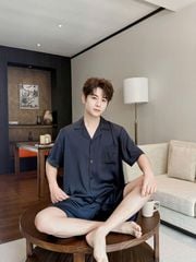 Bộ Pyjama Lụa Ngắn Navy CTN27 Shury Store Home Wear Đồ Ngủ Cặp Đôi Cao Cấp, Mềm Mịn, Thoáng Mát