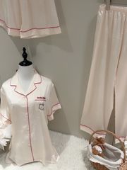 Pyjama Lụa Tay Ngắn Quần Dài Shury Store Home Wear TN37 Tặng Kèm Quần Ngắn Cùng Tone Sang Trọng