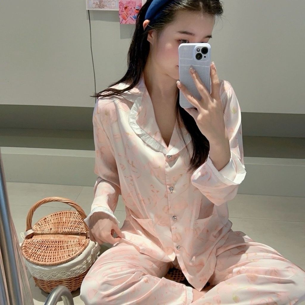 Đồ bộ ngủ nữ pyjama lụa băng trơn Shury Store Home Wear TD64 tay dài quần dài mặc nhà size 45-75kg