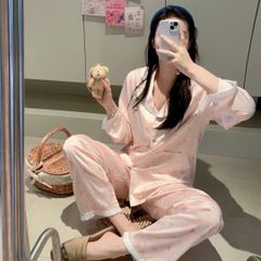 Đồ bộ ngủ nữ pyjama lụa băng trơn Shury Store Home Wear TD64 tay dài quần dài mặc nhà size 45-75kg