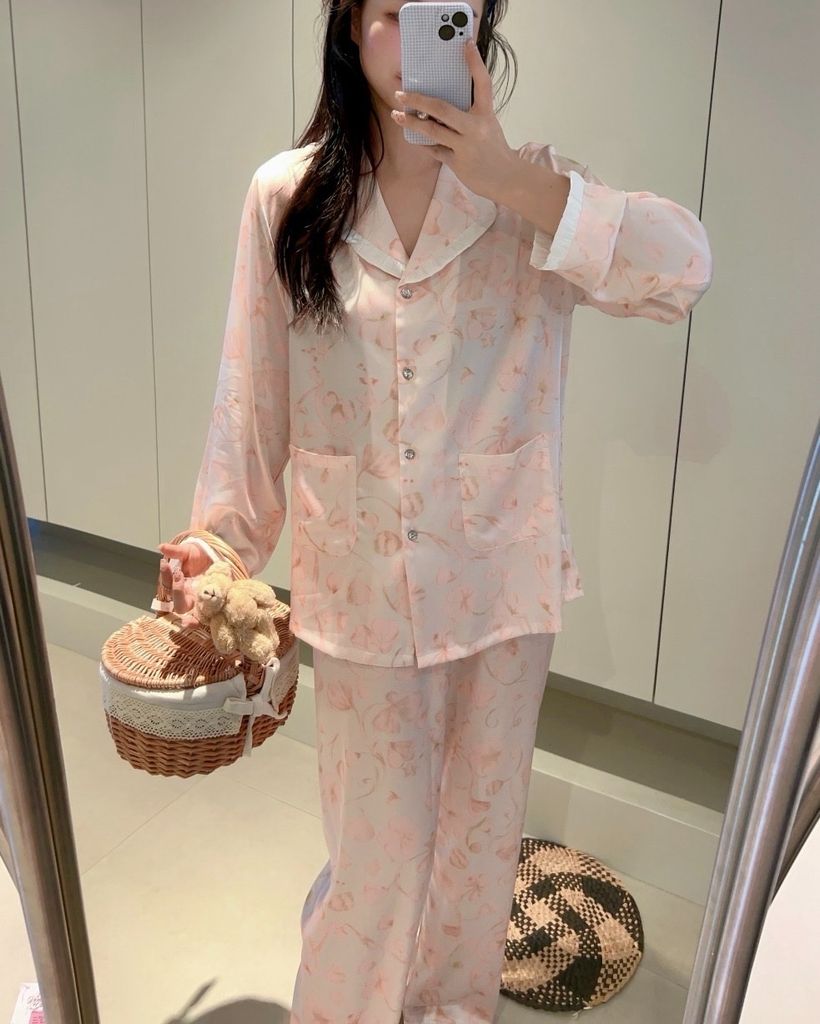Đồ bộ ngủ nữ pyjama lụa băng trơn Shury Store Home Wear TD64 tay dài quần dài mặc nhà size 45-75kg