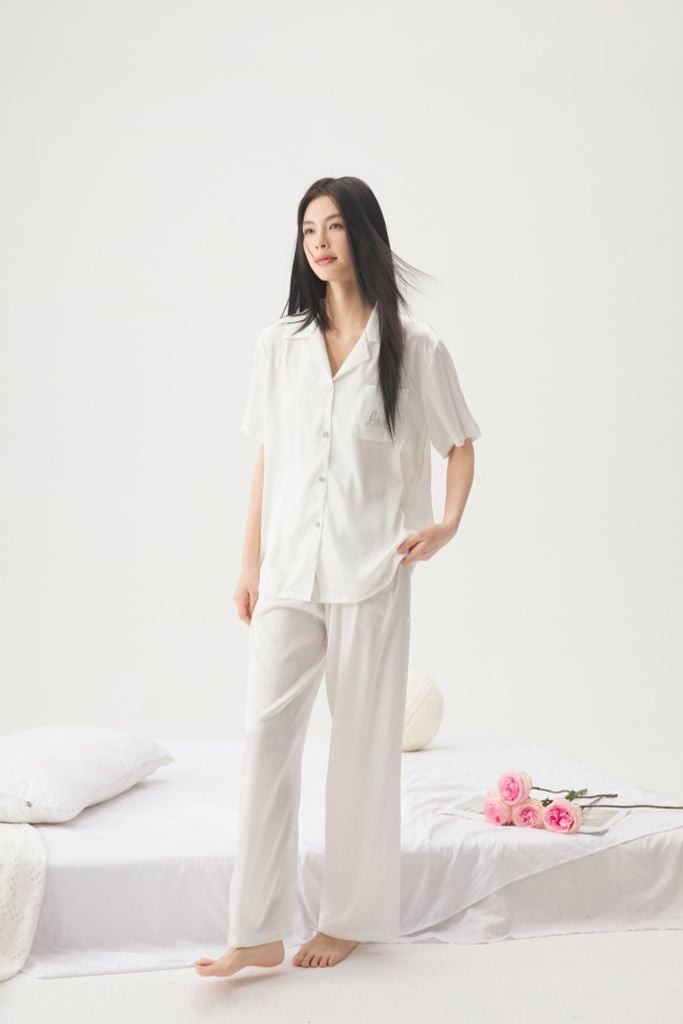 Đồ bộ ngủ nữ Pyjama lụa xước Shury Store tay ngắn quần dài mặc nhà , mặc ngủ TN66 tặng kèm quần ngắn