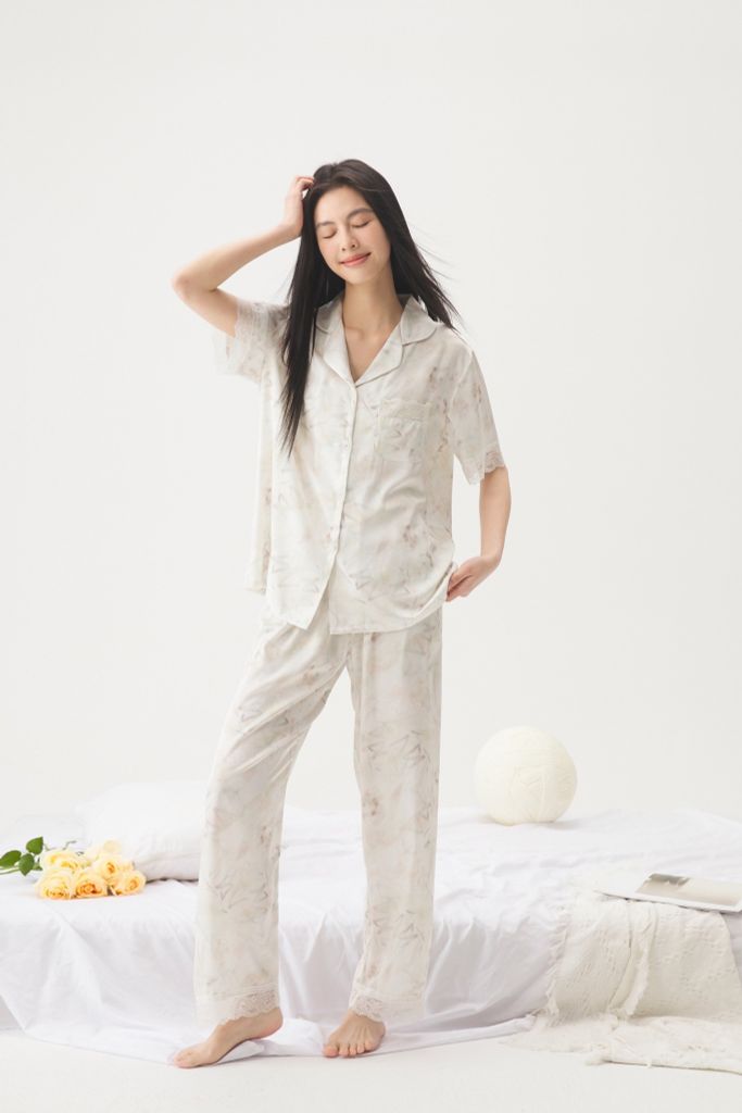 Đồ bộ ngủ nữ pyjama lụa Shury Store Home Wear TN07 tay ngắn quần dài size 45-75 kg bộ ngủ mặc nhà