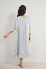 Váy ngủ sơmi lụa nữ Shury Store Home Wear SM38 freesize 45-75kg đầm ngủ dáng dài tay ren ngọt ngào