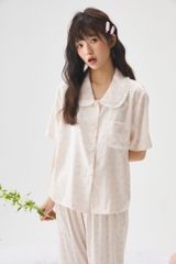 Đồ bộ ngủ nữ pyjama lụa Shury Store Home Wear TN32 tay ngắn quần dài in hoa size 45-75kg mềm mịn mát