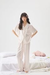 Đồ bộ ngủ nữ pyjama lụa Shury Store Home Wear TN32 tay ngắn quần dài in hoa size 45-75kg mềm mịn mát