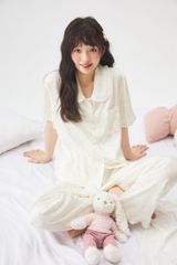 Đồ bộ ngủ nữ pyjama lụa Shury Store Home Wear TN32 tay ngắn quần dài in hoa size 45-75kg mềm mịn mát