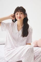 Đồ bộ ngủ nữ pyjama lụa Shury Store Home Wear TN32 tay ngắn quần dài in hoa size 45-75kg mềm mịn mát