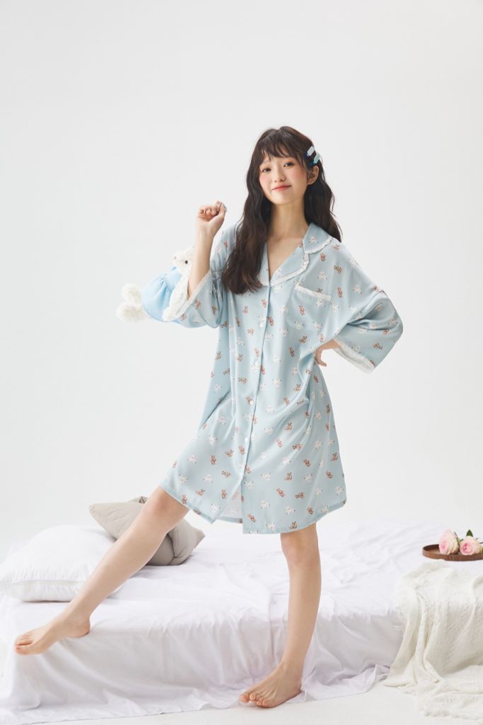 Váy ngủ sơmi lụa nữ Shury Store Home Wear SM34 freesize 45-75kg đầm ngủ mặc nhà suông rộng mềm mại