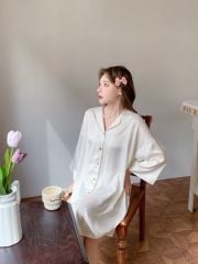 Váy ngủ sơmi lụa nữ Shury Store Home Wear SM56 freesize đầm ngủ lụa mặc nhà suông rộng mềm mại